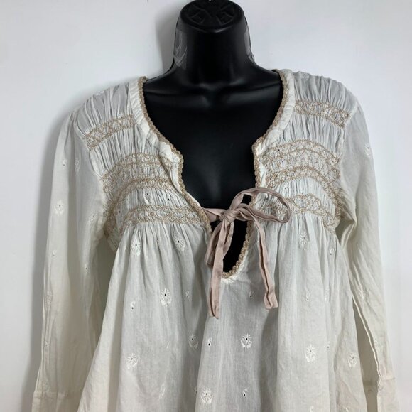 Odd Molly I Speak Heart Women's Boho Peasant Front Tie Long Sleeve Top Size L - Picture 5 of 13